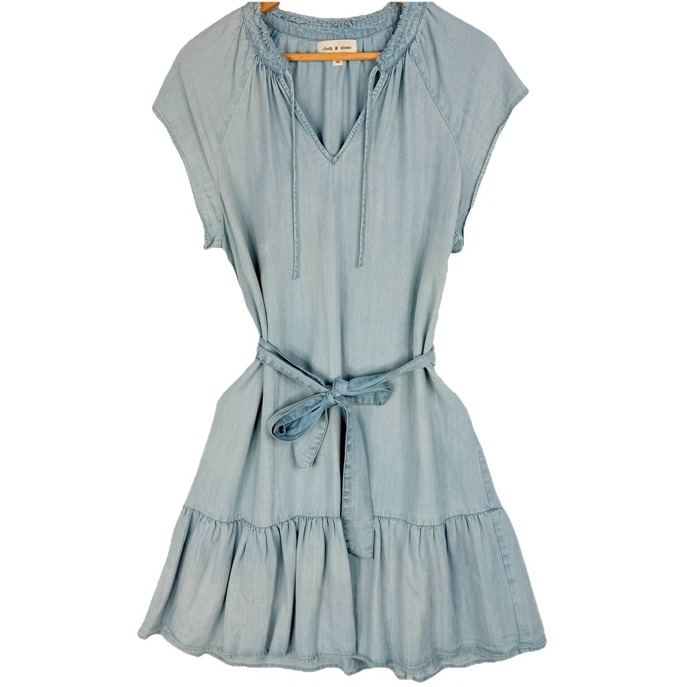 Anthropologie Cloth & Stone Tie Waist Mini Dress Womens 100% TENCEL LYOCELL SZ-M
